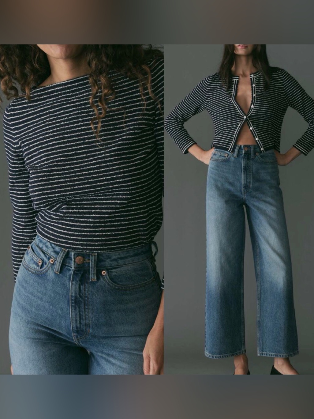 Doen Maylie Reversible Cardigan Sweater Riviere Stripe Navy Blue